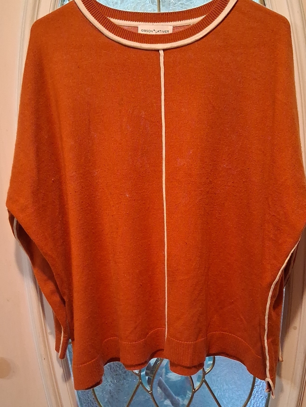 Gibson Latimer Burnt Orange Knit Pullover with Cream Trim